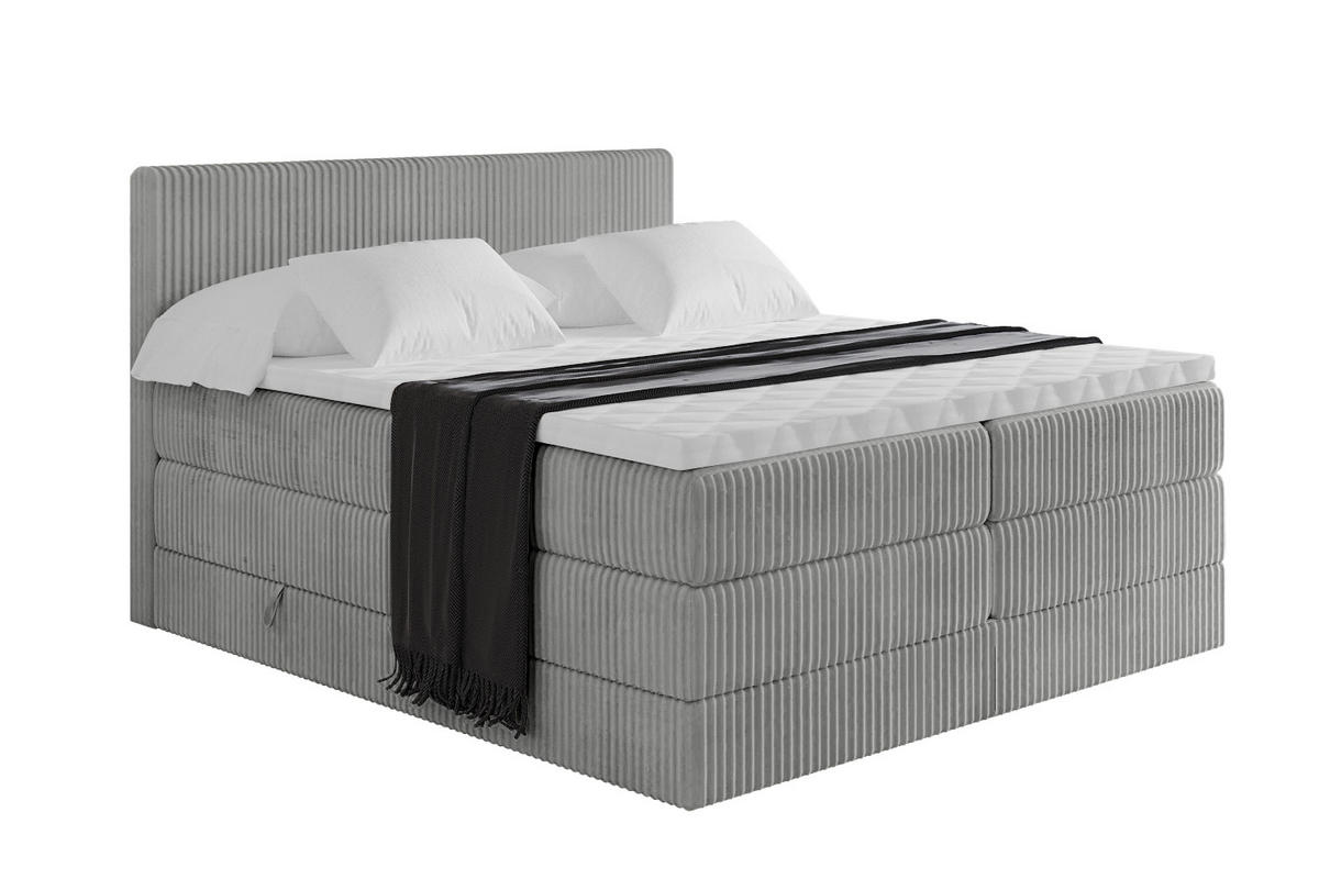 BOXSPRINGBETT mit Matratze H3|H4 und Lattenrost - TOLO KING 160x200 Cord - Hellgrau - Hellgrau, Holzwerkstoff (160/200cm) - ALTDECOR