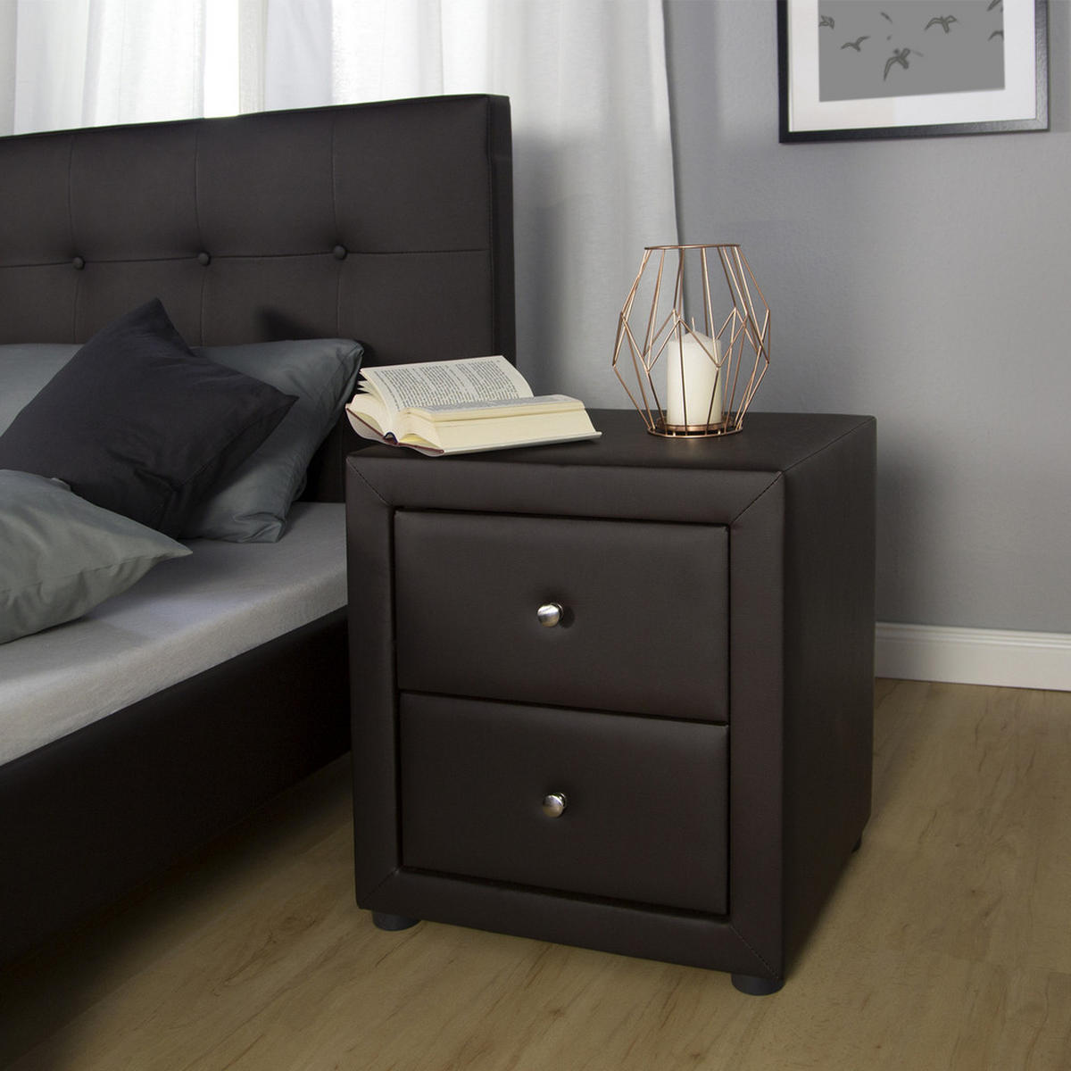 NACHTSCHRANK mit Schubladen in Kunstleder 53/47/41 cm in Braun - Braun, Textil (47/53/41cm) - Homestyle4u