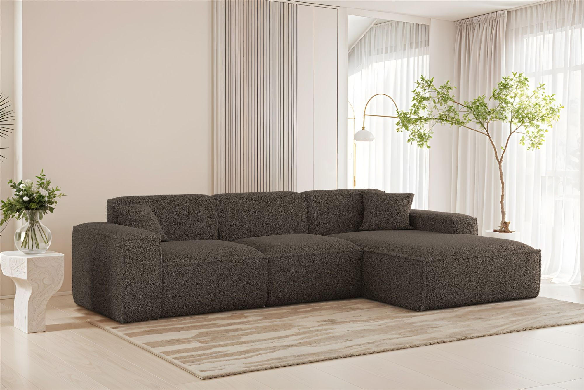 ECKSOFA Celes Premium In Sven - Braun, Holzwerkstoff/Textil (266/165cm) - Fun Möbel