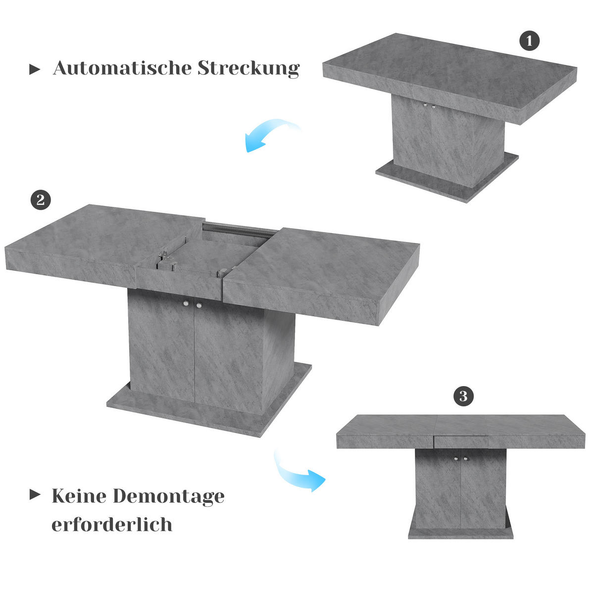 AUSZIEHTISCH Betonoptik 140-180/80/76 cm - Grau, Holz (80/140/76cm) - PANGIVO