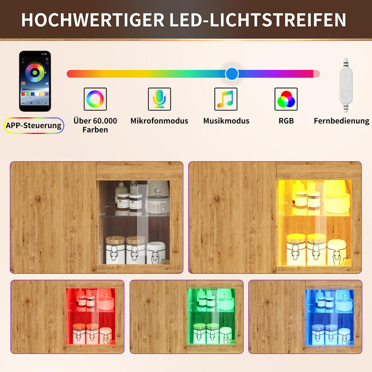 KÜCHENINSEL Ausziehbarer Tisch LED App Eiche Stauraum - Naturfarben, Holzwerkstoff (122/93.5/70cm) - FLIEKS