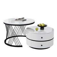 COUCHTISCH Nesting Set 2-tlg Weiß Hochglanz Marmoroptik 2 Schubladen 30kg - Weiß, Holz (68.99/68/41cm) - FLIEKS