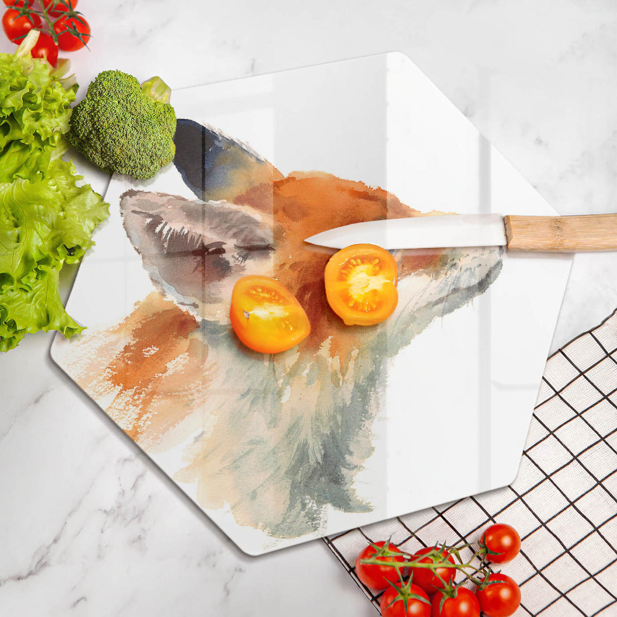 GLASPLATTE 40 cm Gemalter Fuchs - Orange, Glas (40/40cm) - Wallfluent