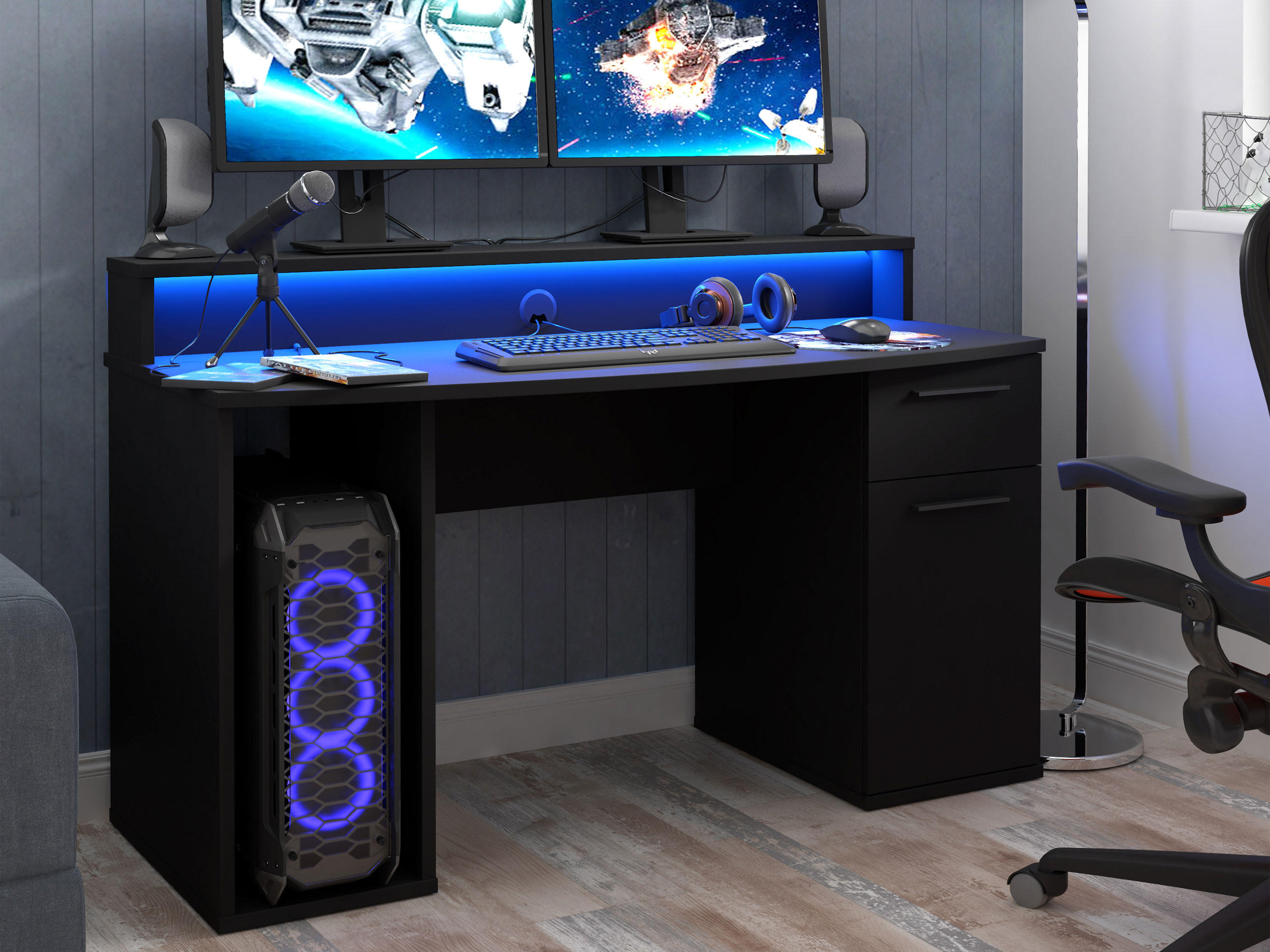 GAMING TISCH Ayo - Schwarz, Holzwerkstoff/Kunststoff (65/140/91cm) - MIRJAN24