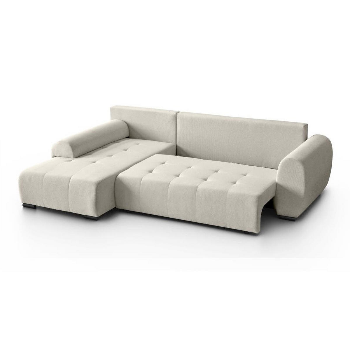 ECKSCHLAFSOFA Diana mt Bettkasten beige links - Beige/Schwarz, Textil (255/175cm) - Beautysofa