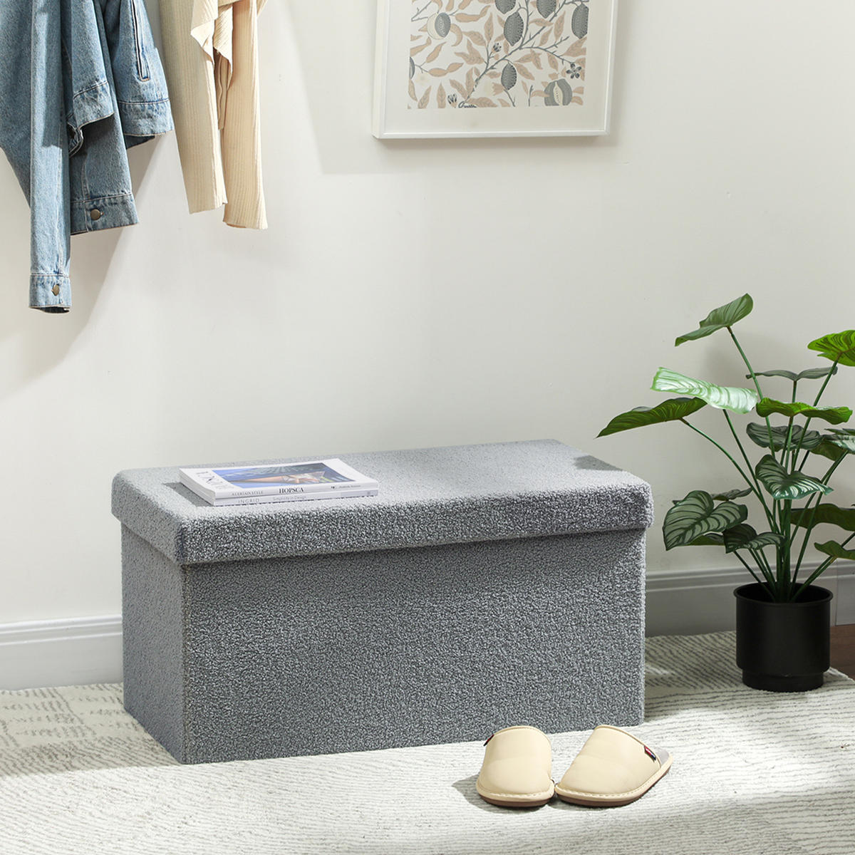 SITZBANK mit Stauraum, faltbar Polsterbank, Bettbank mit Samtoptik, Sitztruhe - Dunkelgrau, Textil (38/38/76cm) - HOMCOM