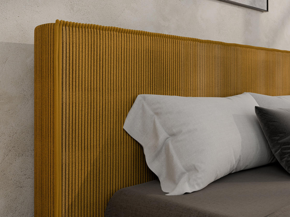 POLSTERBETT SANA180x200cm Elegantes Polsterbett für modernen Wohnstil , Federkernmatratze ELDAR (18cm), Currygelb - Currygelb, Holz (180/200cm) - Panda Möbel