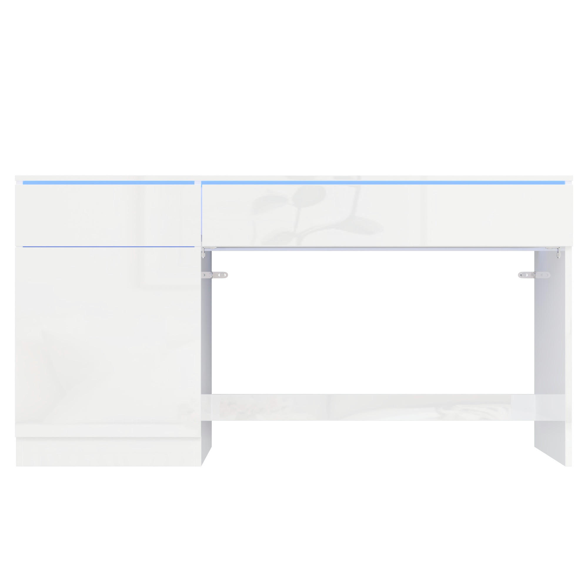 SCHREIBTISCH Weiß Hochglanz 120/50/78 cm mit LED-Beleuchtung und Schubladen - Weiß, Holzwerkstoff (50/120/78cm) - PANGIVO