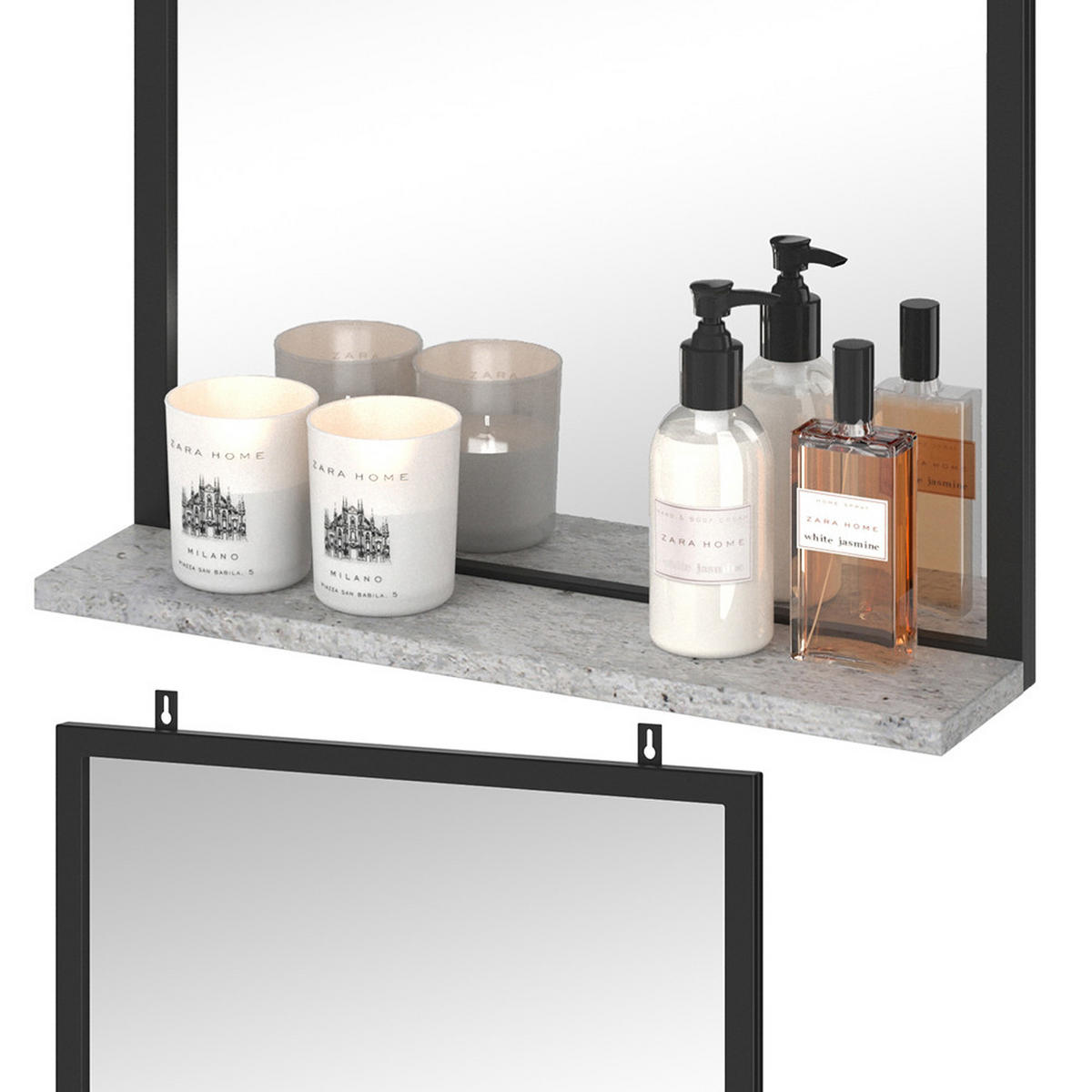 BADEZIMMERSPIEGEL Fyrk Beton 50 x 60 cm - Schieferfarben/Schwarz, Glas (50/60/12cm) - Vicco