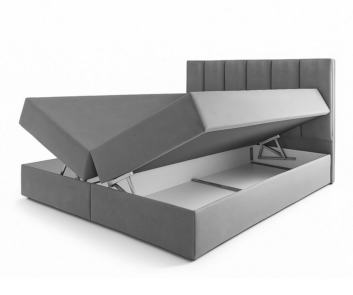 BOXBETT MEREA 160x200 cm mit Bettkasten und Matratze - Grau - Schwarz/Grau, Holz/Holzwerkstoff (160/200cm) - AX Living