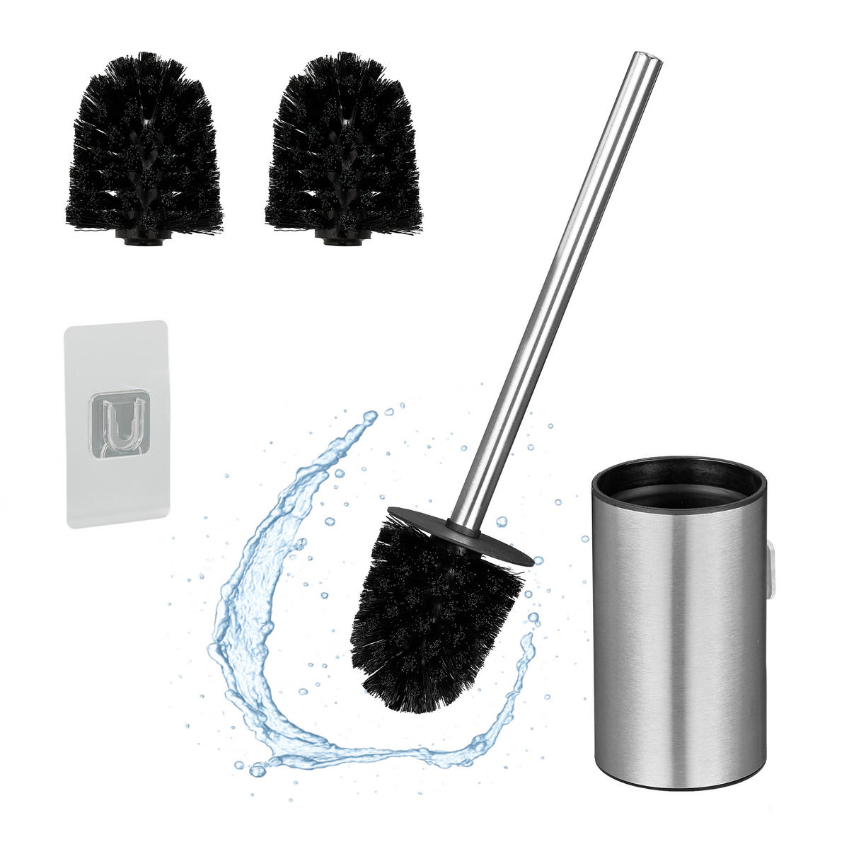 TOALETNA ščetka - srebrne barve, kovina/umetna masa (9/40.5/10cm) - Relaxdays