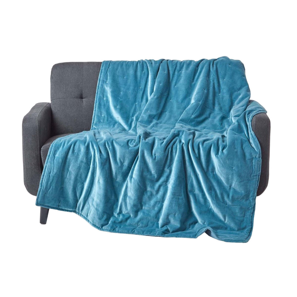 SAMT-KUSCHELDECKE 120/150 cm, Baumwolle wattiert - Blau, Textil (125/150cm) - Homescapes