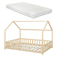 HAUSBETT Hesel mit Matratze - Naturfarben, Holz/Textil (120/200cm) - [en.casa]