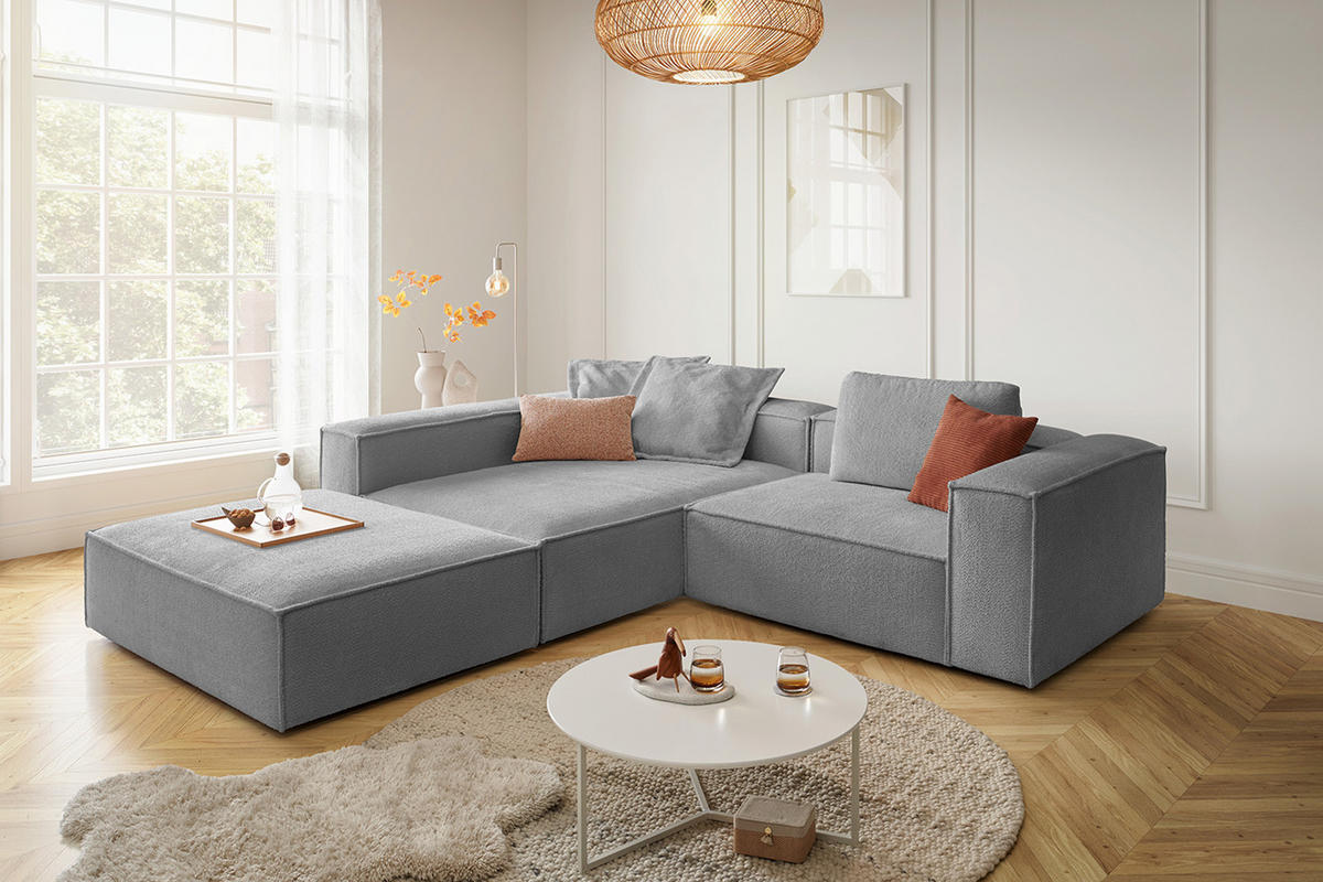 ECKSOFA CARMO Grau Flachgewebe - Schwarz/Grau, Kunststoff/Textil (306/191cm) - KAWOLA