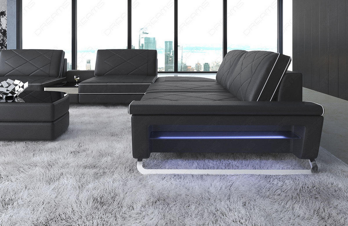 WOHNLANDSCHAFT Bari XXL - Schwarz/Weiß, Leder (456/89/329cm) - Sofa Dreams