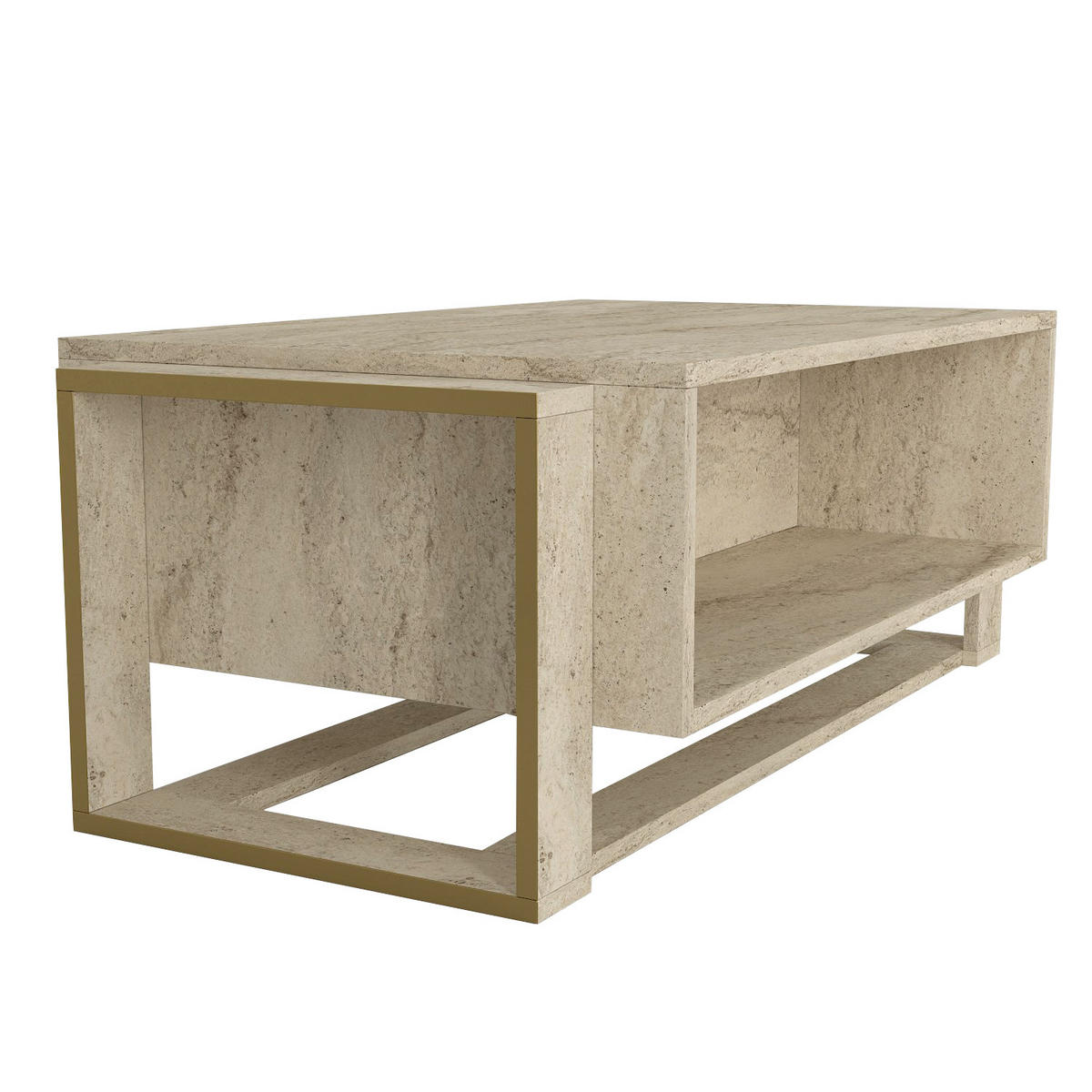 COUCHTISCH Bianco Beige Granit Optik - Beige/Goldfarben, Holzwerkstoff (60/107/41cm) - moebel17