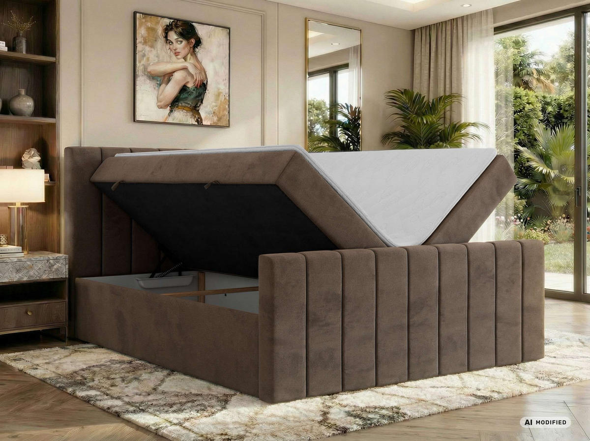 BOXBETT ALVER DUO 140/200 - Braun Velvet - Topper T25 - H4 - Schwarz/Braun, Kunststoff/Textil (140/200cm) - MKS