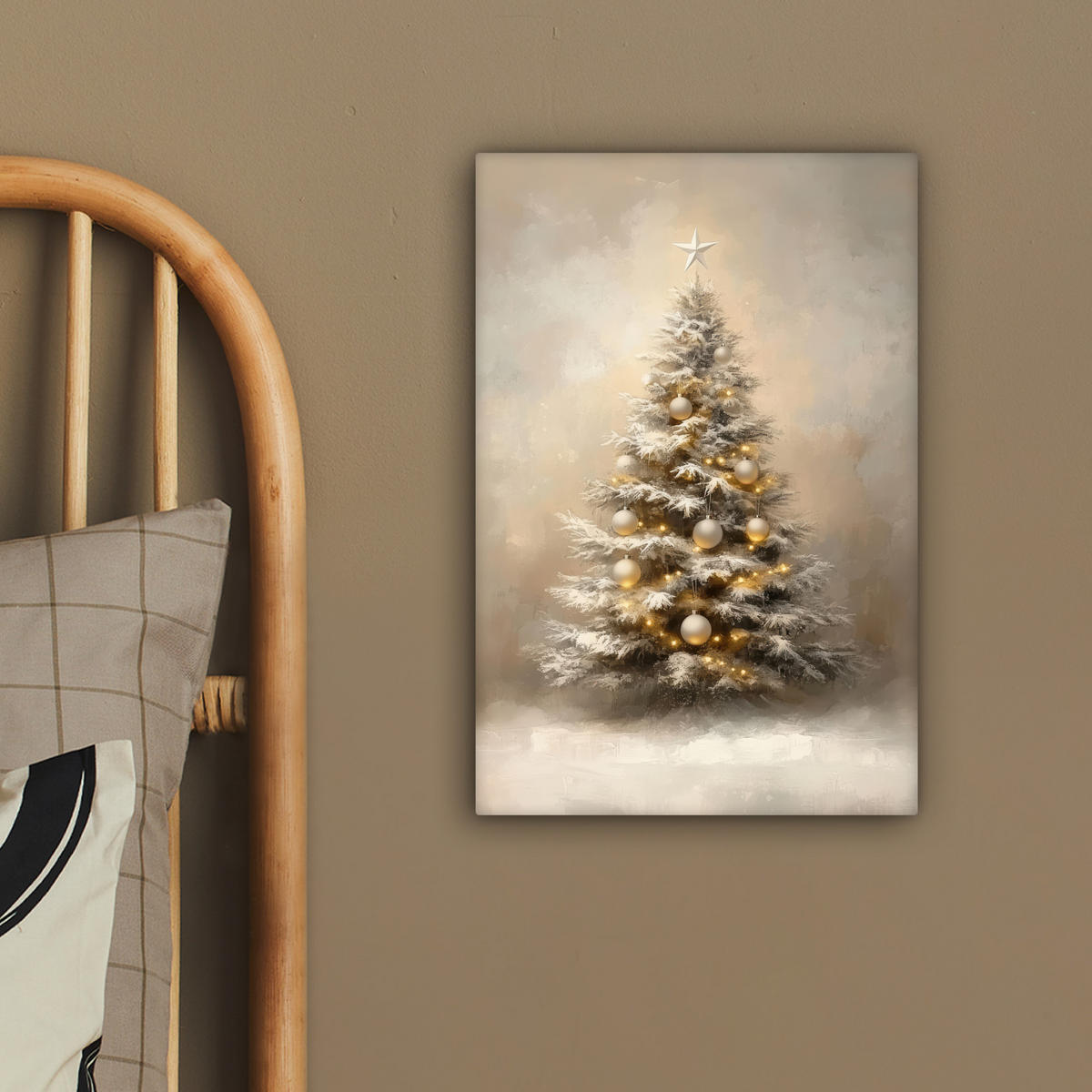 LEINWANDBILD Weihnachten - Weihnachtsbaum - Schnee - Kunst 20x30 cm - Champagner, Textil (20/30cm) - MuchoWow