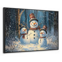 LEINWAND Bilder mit Rahmen - Schneemann - Schnee - Winter - Wald - 90x60 - Hellblau, Textil (90/60cm) - MuchoWow