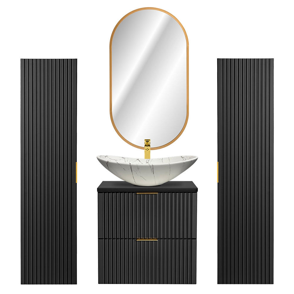 BADMÖBEL-SET 4-TLG. Adelaide-56 - Schwarz, Holzwerkstoff (160/200/47cm) - Lomado