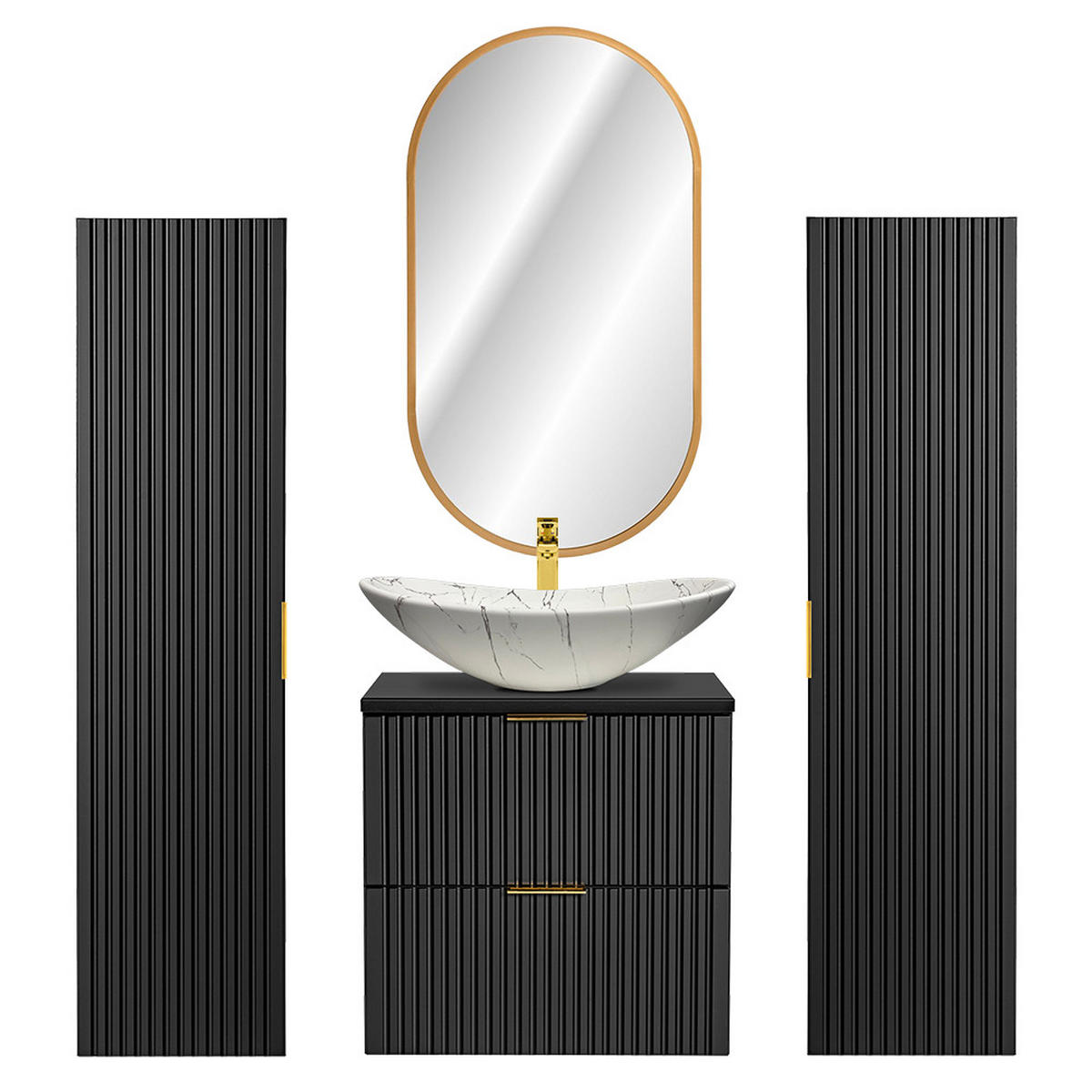 BADMÖBEL-SET 4-TLG. Adelaide-56 - Schwarz, Holzwerkstoff (160/200/47cm) - Lomado