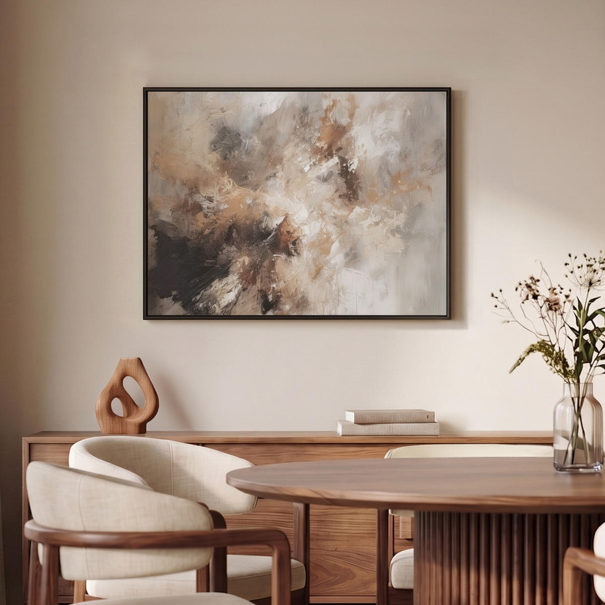 LEINWAND Bilder mit Rahmen - Farbe - Abstrakt - Beige - Kunst - 70x50 - Greige, Textil (70/50cm) - MuchoWow