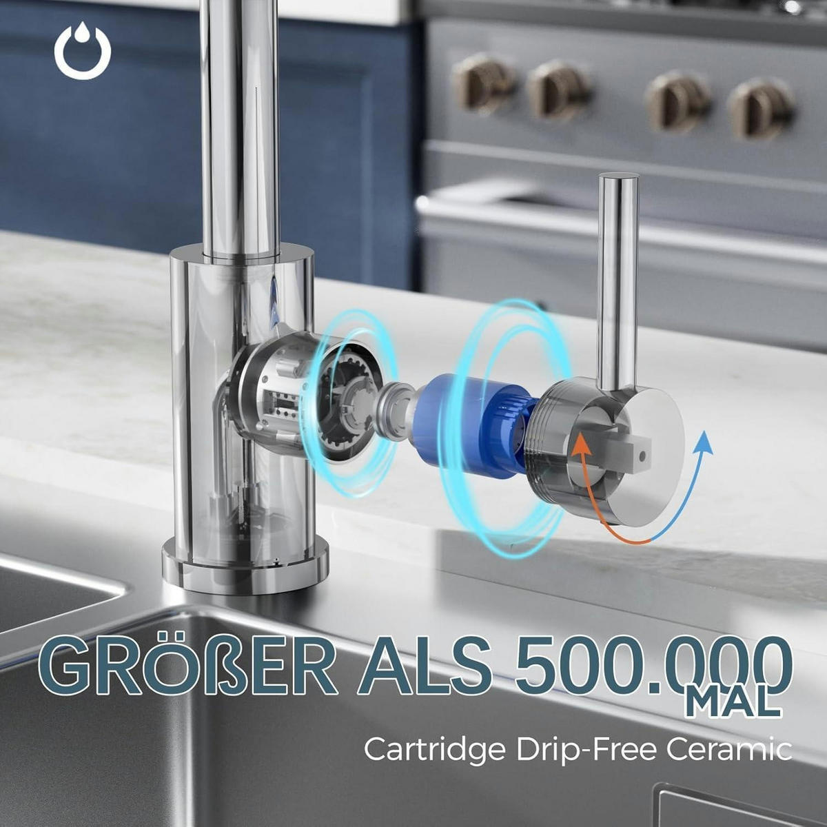KÜCHENARMATUR L-Form 360° drehbar polierter Chrom - Silberfarben, Metall (18/23/22cm)