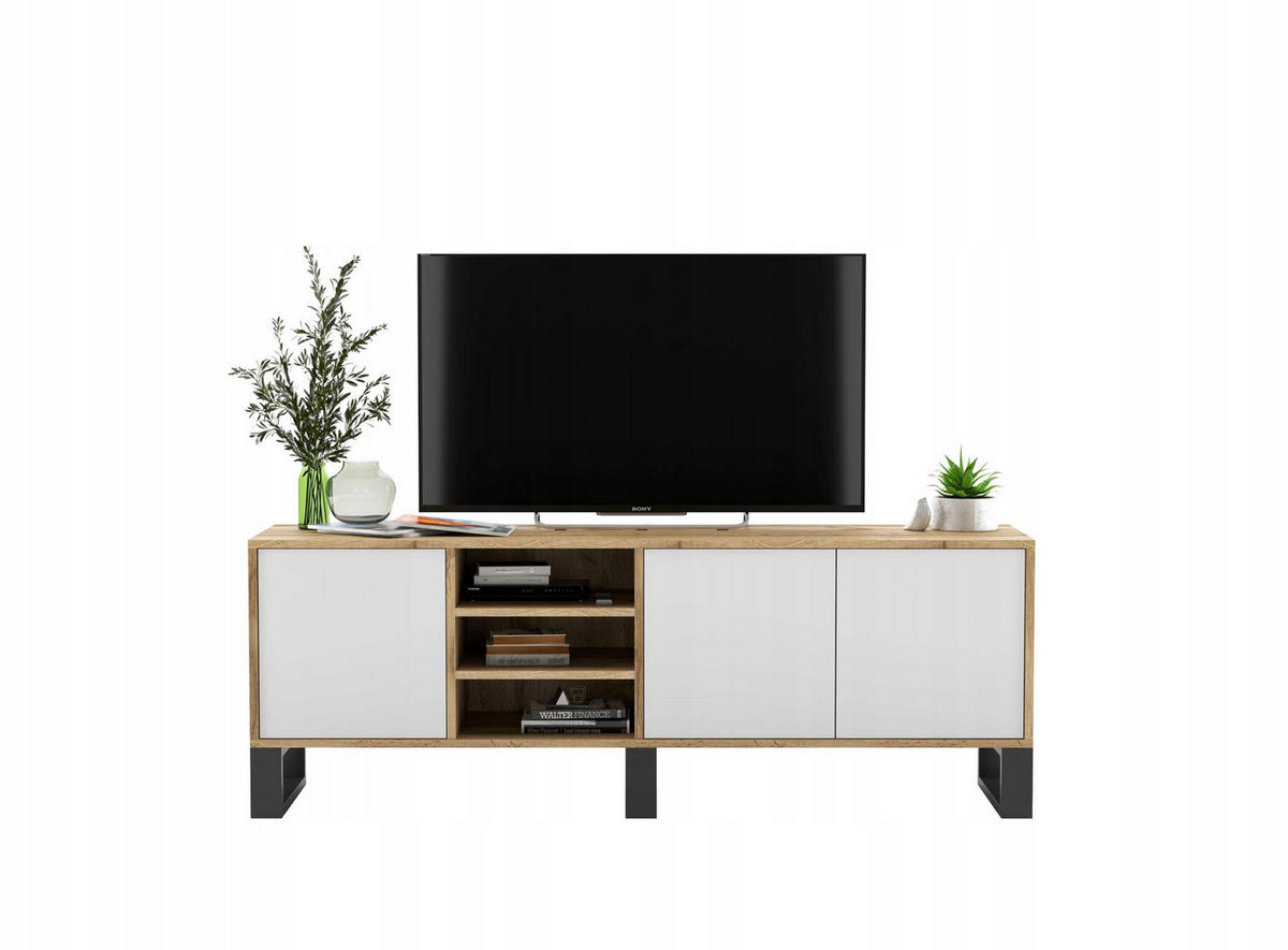 TV-LOWBOARD Apollo Eiche wotan Weiß Matt mit Metallbeinen 150/53/35 cm - Weiß, Holzwerkstoff/Metall (150/53/35cm) - Meble Lindner