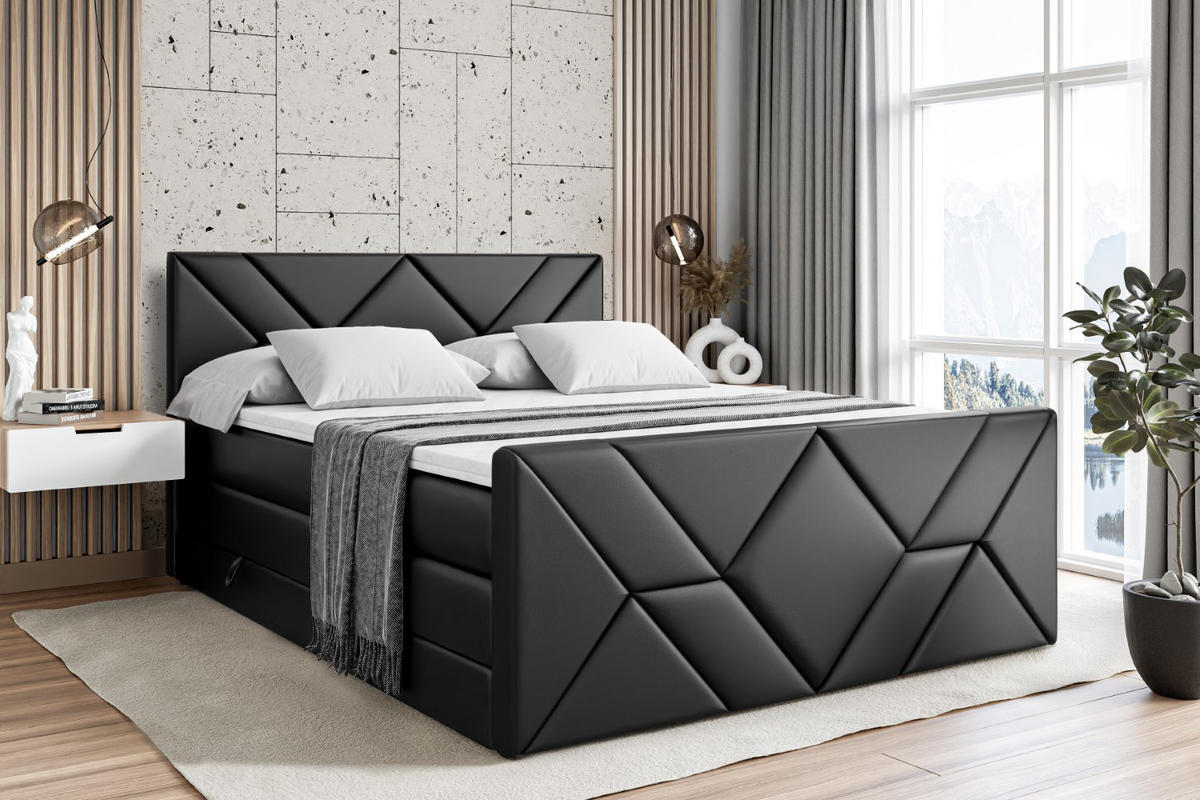 BOXSPRINGBETT BARWA-Z KING - 120x200 - H3/H4 - Schwarz Hochglanz - Schwarz Hochglanz, Holzwerkstoff (120/200cm) - ALTDECOR