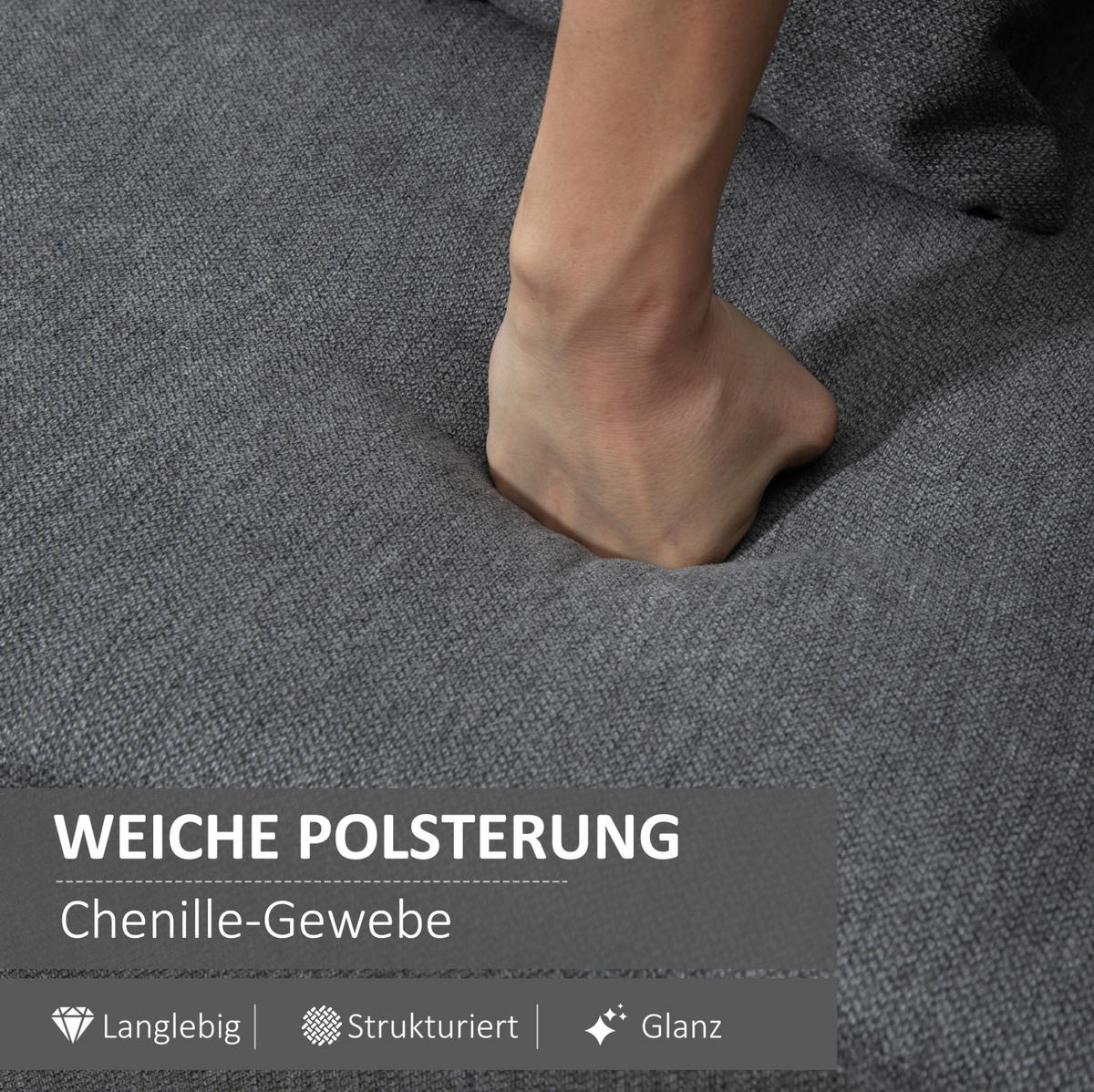 2-SITZER Sofa aus Polyester 130x70x80 cm in Grau mit 2 Kissen - Grau, Textil (70/80/130cm) - Modfu