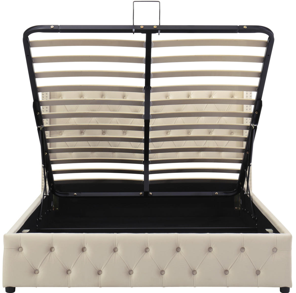 SAMT-POLSTERBETT 140/190 cm mit Bettkasten und gepolstertem Kopfteil - Beige, Textil (140/190cm) - BEAOK