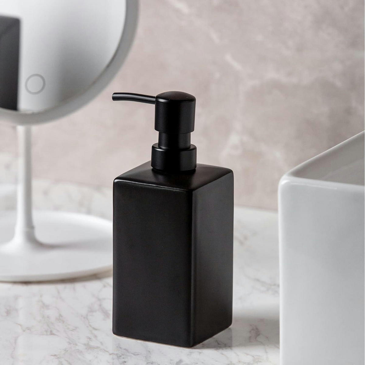 SEIFENSPENDER Keramik matt schwarz 400 ml - Schwarz, Keramik (6.8/17.5/6.8cm)