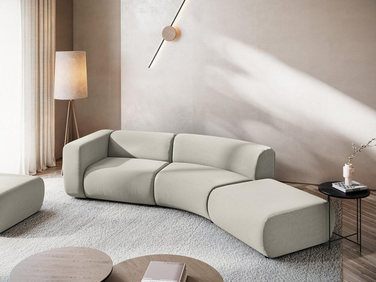 4-SITZER-SOFA Samt Stoff Creme - Perlmutt/Creme, Kunststoff/Textil (335/70/166cm) - Makamii