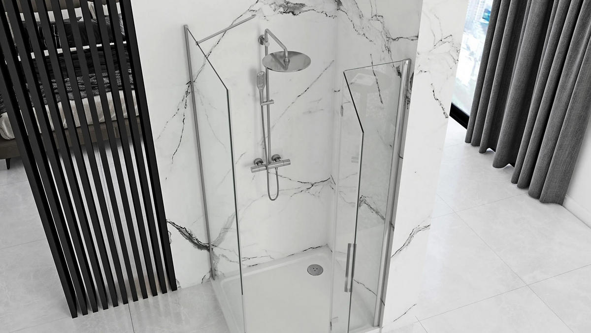 DUSCHKABINE Rea Molier Chrom 100x80 - Chromfarben, Glas (100/80/190cm) - REA