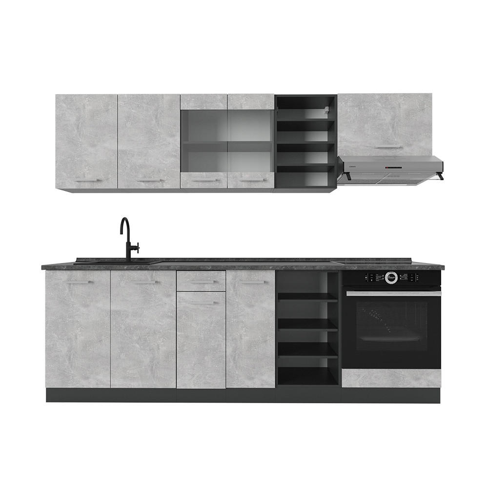 KUCHYNSKÝ KÚT R-Line Betón/antracit 240 cm , AP Antracit - sivá/antracitová, kompozitné drevo (240/81.6/60cm) - Vicco