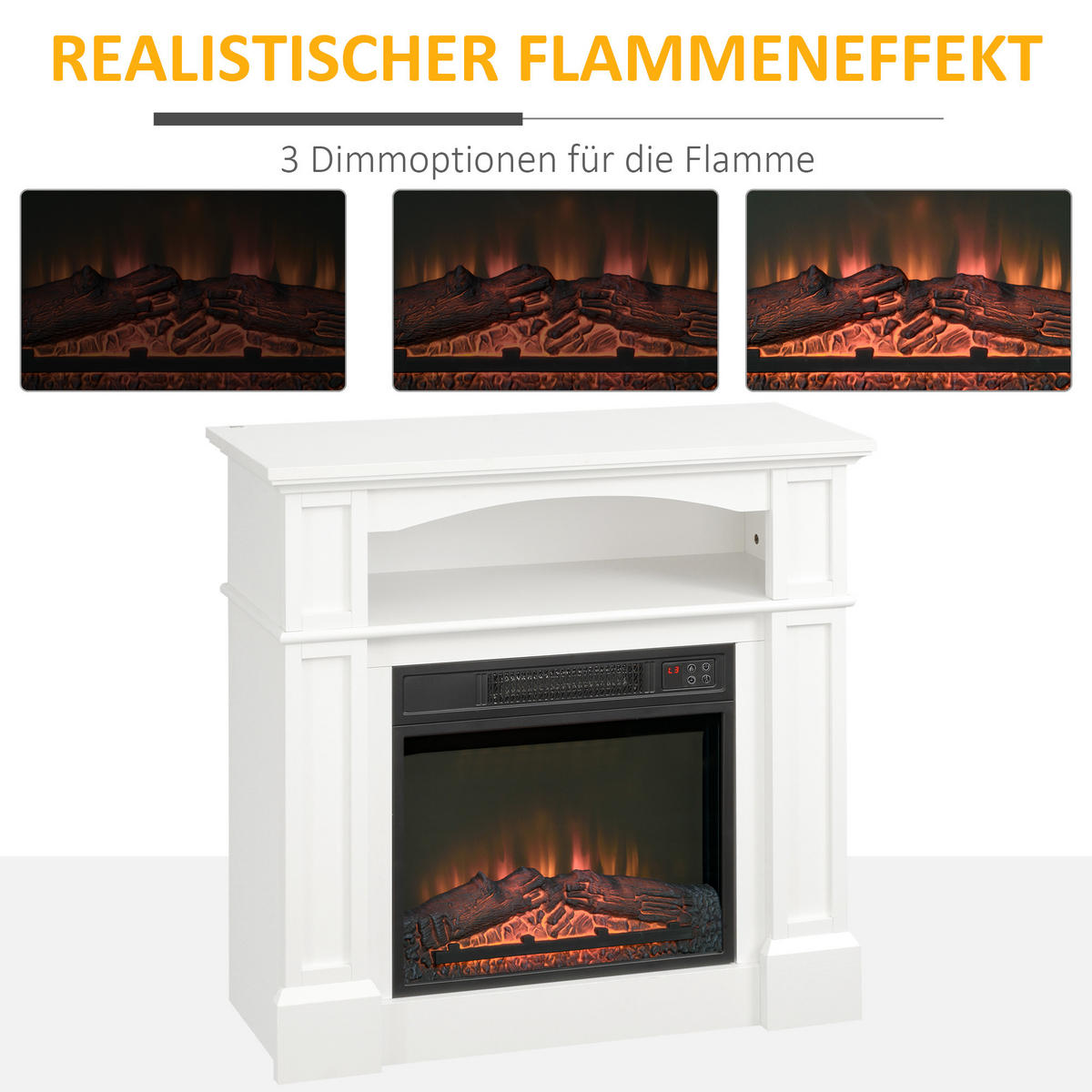 ELEKTROKAMIN 1800 W Standkamin mit Heizung, 3D LED-Flammeneffekt, Weiß - Weiß, Metall (32.3/80.5/80.5cm) - HOMCOM