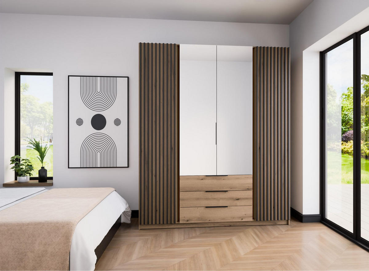 KLEIDERSCHRANK Kaja Eiche Evoke 200 cm - Eichefarben/Schwarz, Holzwerkstoff/Metall (200/239/61.9cm) - Selsey