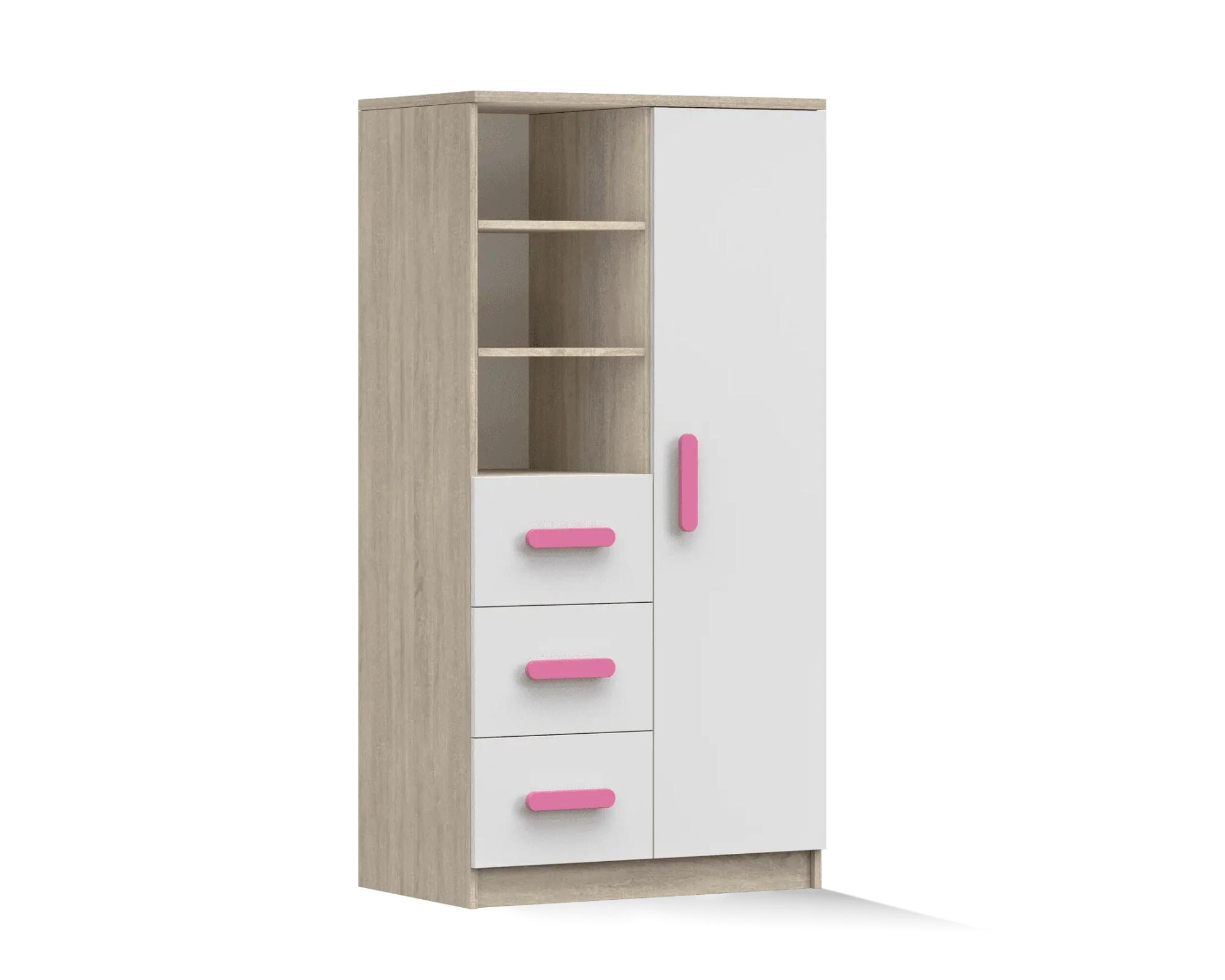 Deine Möbel 24 Kinderregal Weiß, Sonoma Eiche, Rosa 80x159x40 cm