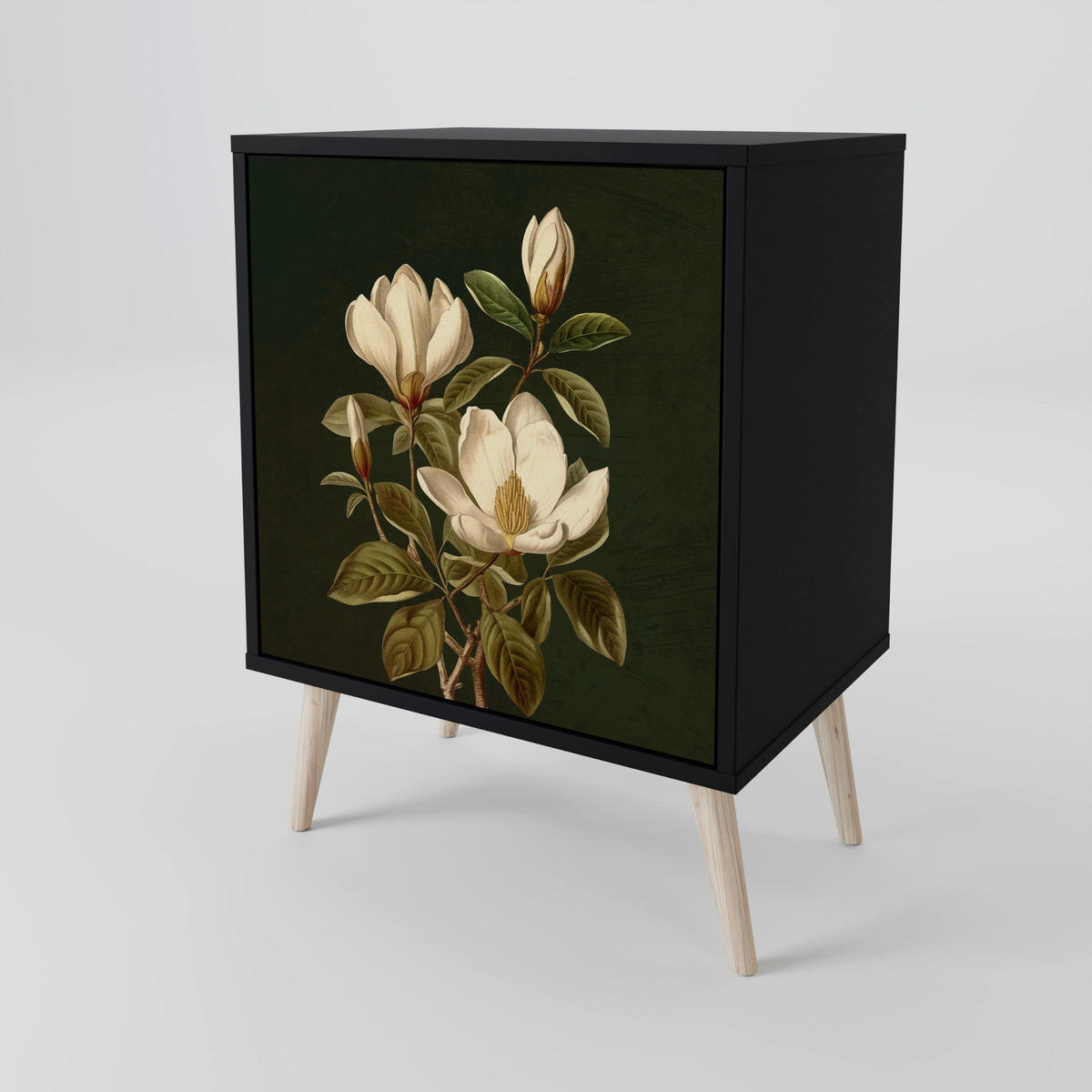 SIDEBOARD FLORAL NOIR, Schwarz, 57,5x42x67,5 cm, Schwarze Metall-Rahmenfüße - Multicolor/Schwarz, Holzwerkstoff/Metall (57.5/67.5/42cm) - SpaceRebels