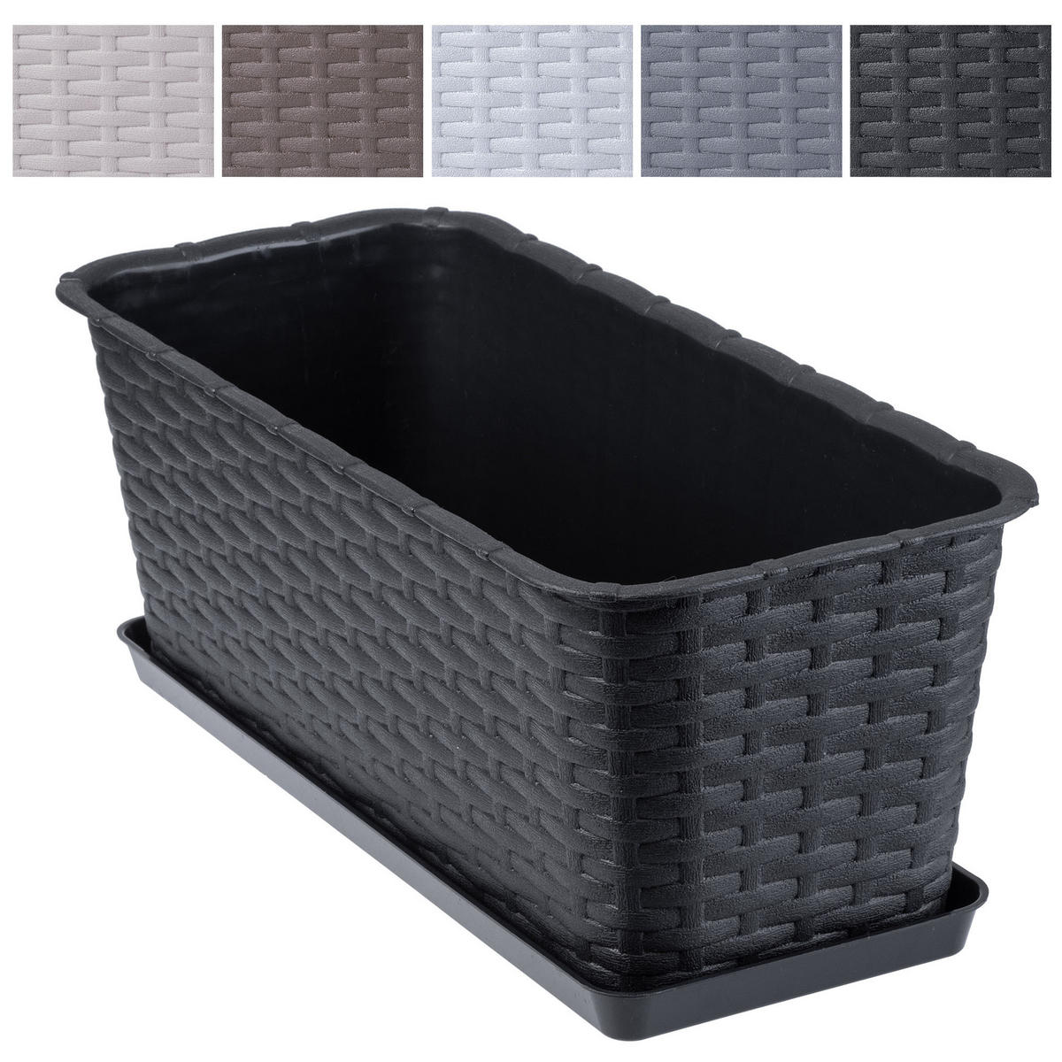 BALKONKASTEN mit Untersetzer 40 cm, Anthrazit - Anthrazit, Kunststoff (17/40cm) - KADAX