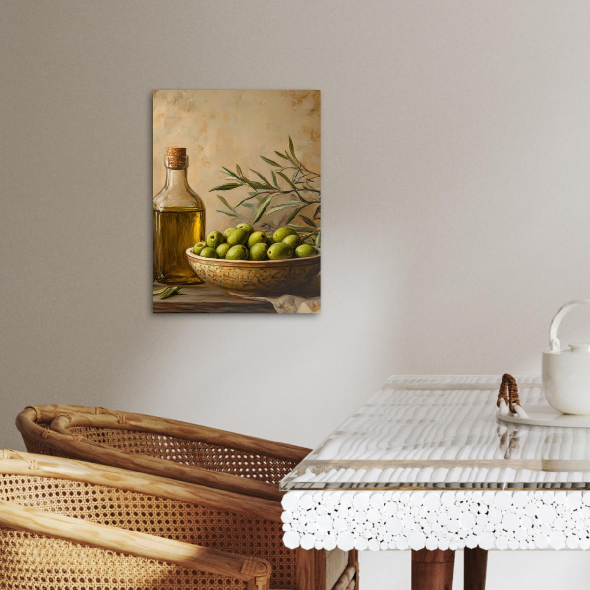 LEINWANDBILD Oliven - Stilleben - Vintage 30x40 cm - Olivgrün, Textil (30/40cm) - MuchoWow