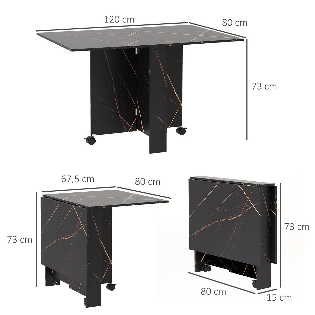 ESSTISCH Schwarz 1 Stück - Schwarz, Kunststoff (120/80/73cm) - GiPP