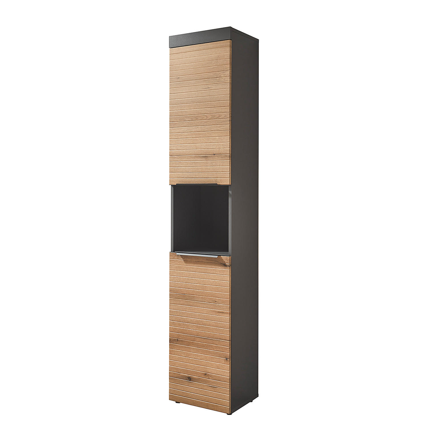 HOCHSCHRANK - Eichefarben/Schwarz, Holzwerkstoff/Kunststoff (40/195/30cm) - home24