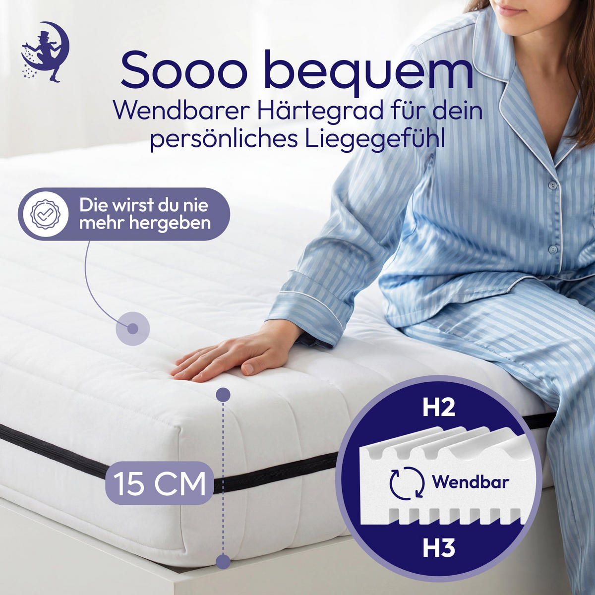 KALTSCHAUMMATRATZE H2 H3 180x200 cm – 7 Zonen Gästematratze ca. 15 cm – ergonomische Wendematratze mit waschbarem Bezug - Weiß, Textil (180/200cm) - Mister Sandman