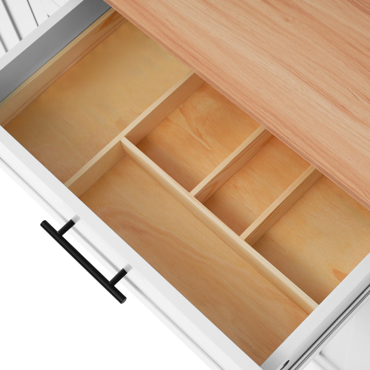 KÜCHENINSEL 129x71x91.5cm Weiß mit Ausziehplatte, Schubladen & Rollen/Füßen - Weiß, Holzwerkstoff (129/91.5/71cm) - Modfu