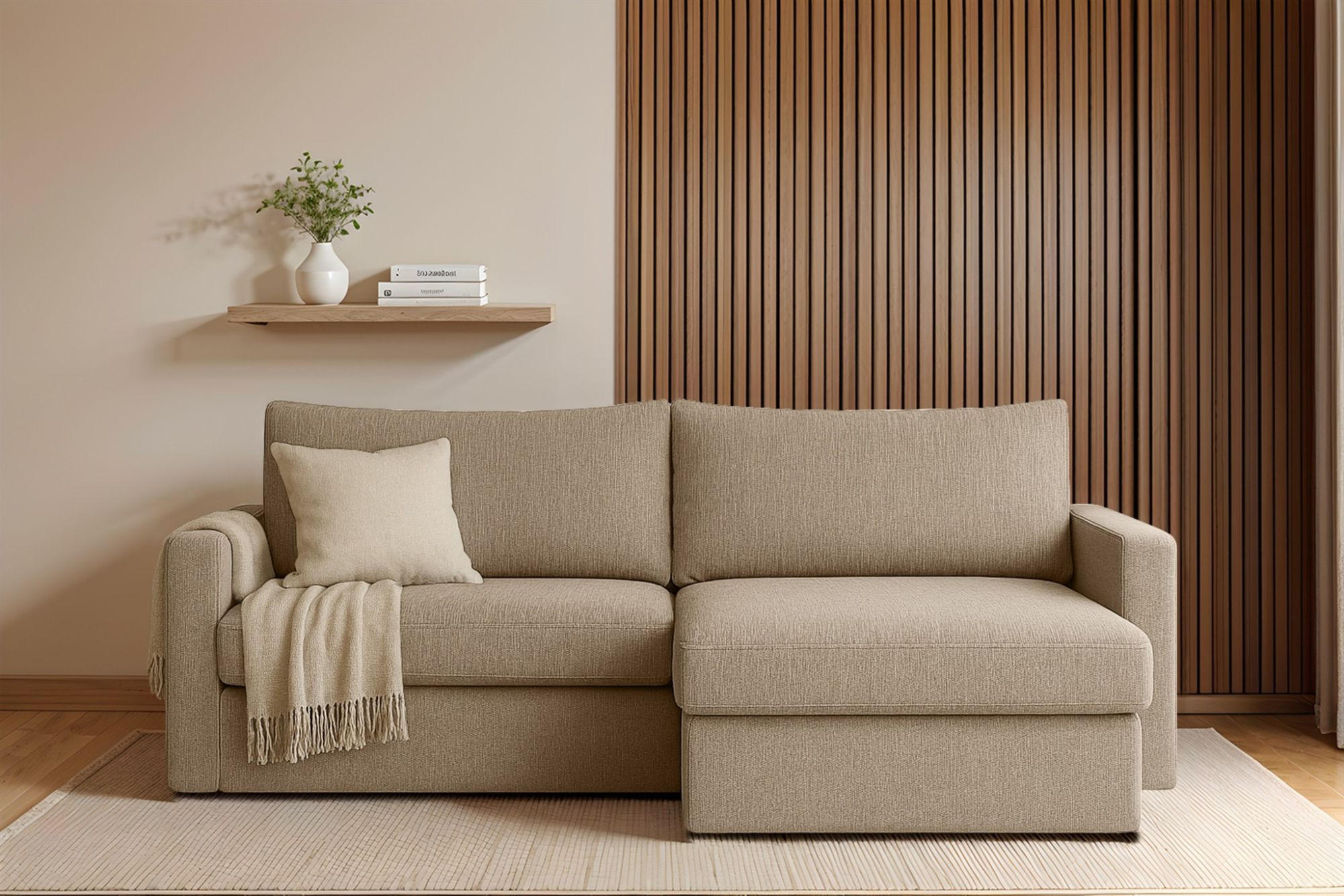 ECKSOFA Bendik In Faro - Beige, Holzwerkstoff/Textil (224/140cm) - Fun Möbel
