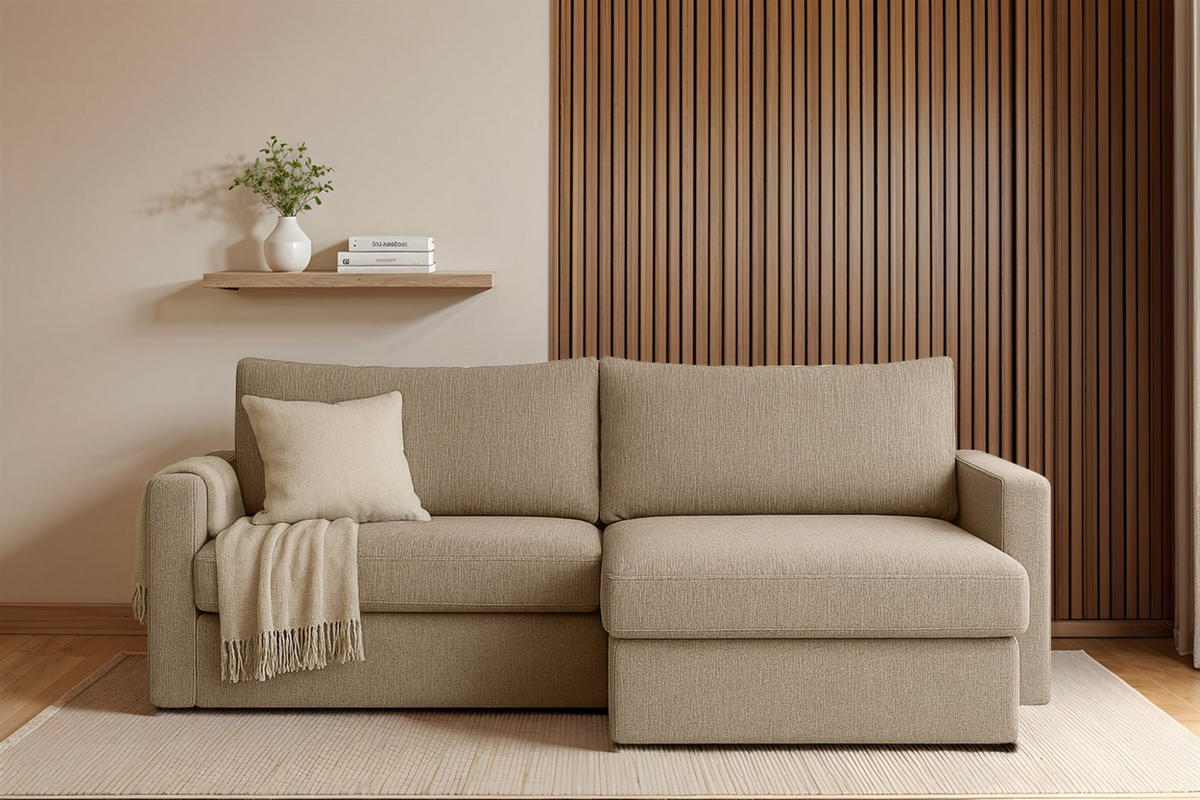 ECKSOFA Bendik In Faro - Beige, Holzwerkstoff/Textil (224/140cm) - Fun Möbel