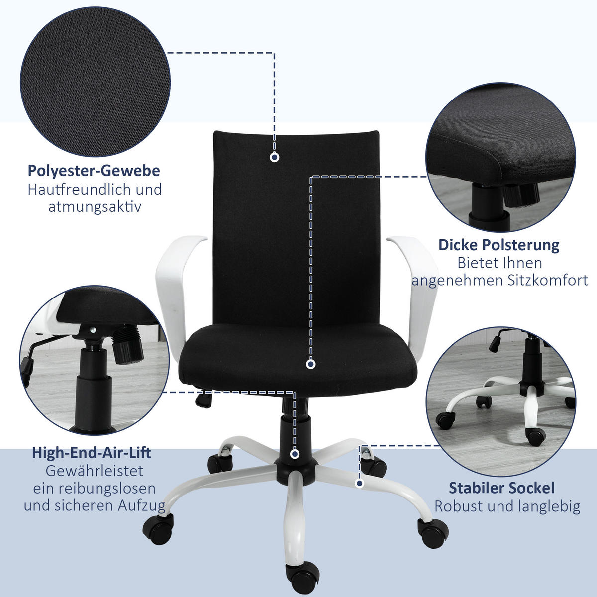 BÜROSTUHL, Schaumstoff, Nylon, Schwarz - Schwarz, Kunststoff (61/99/61cm) - Vinsetto