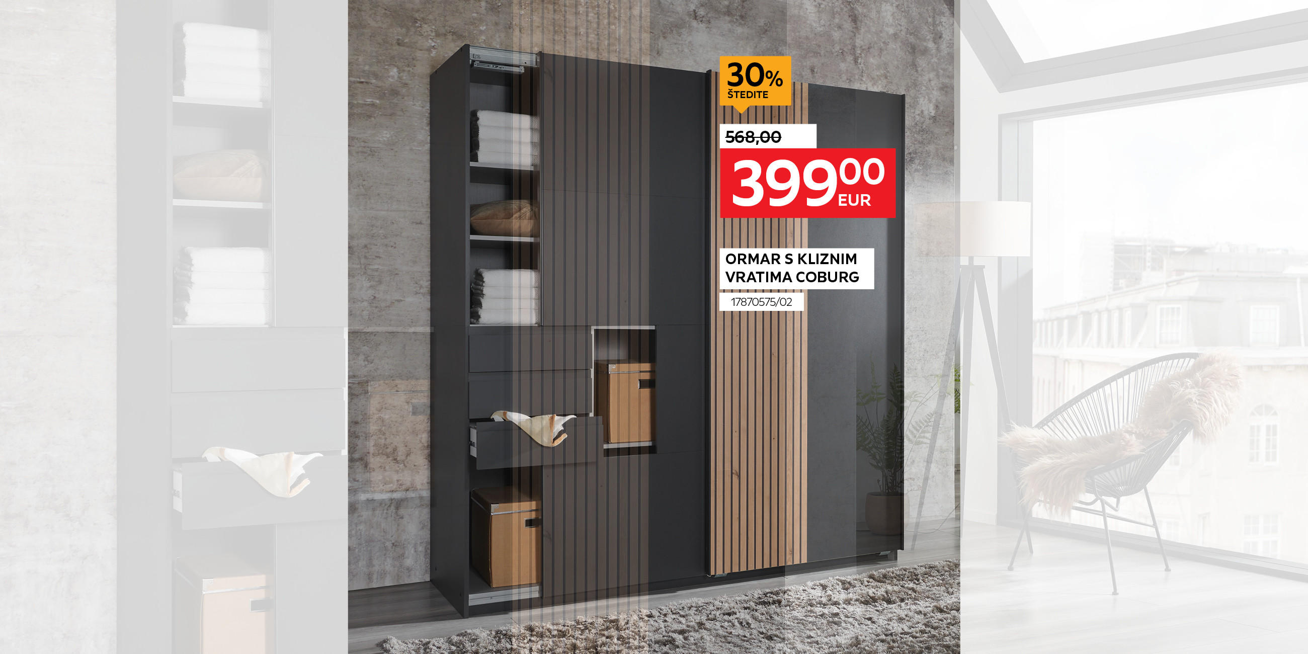 ormar s kliznim vratima Coburg 1787057502 umjesto 568,00 € nova cijena 399,00 € - štedite 30%