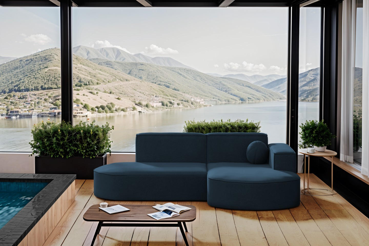 GARTENECKSOFA L-Form Designer Modena Studio Patio Marineblau Rechts - Blau, Holz/Textil (236/78/165cm) - Kaiser Möbel